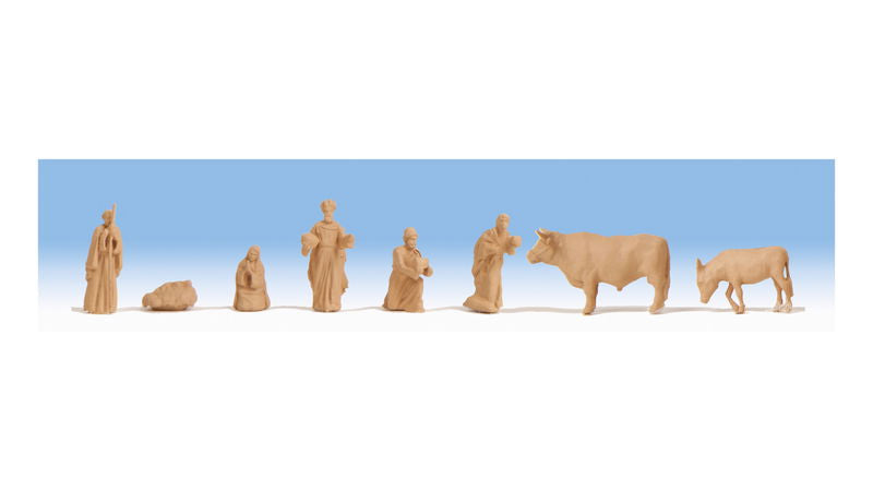 Christmas Market Manger with Figures in Wood Look