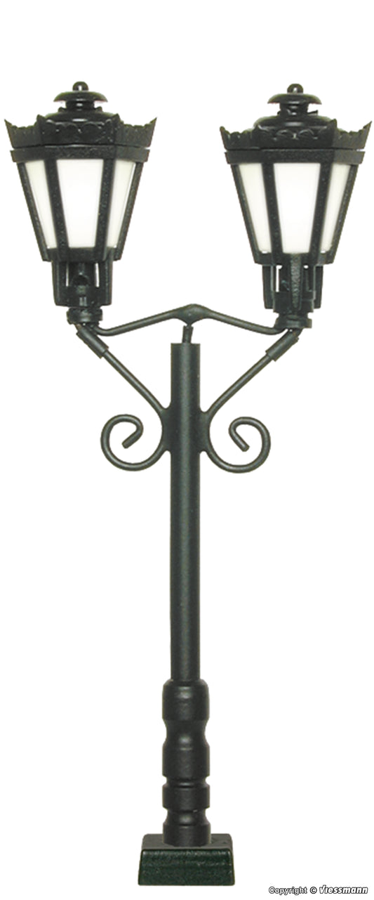 Park Lamp, Double, Black, with Plug-in Socket, 2 LEDs Warm-White