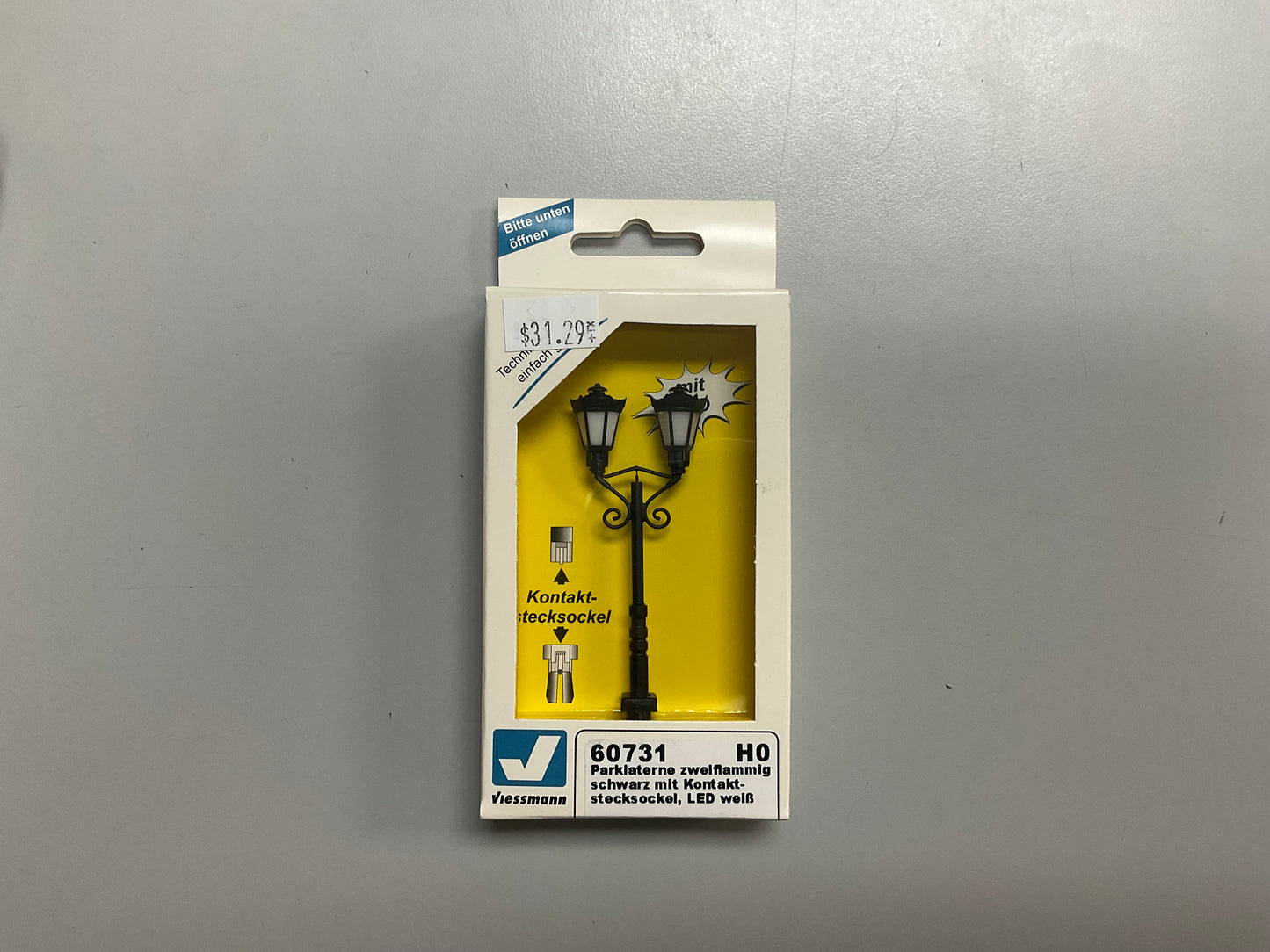 Park Lamp, Double, Black, with Plug-in Socket, 2 LEDs Warm-White