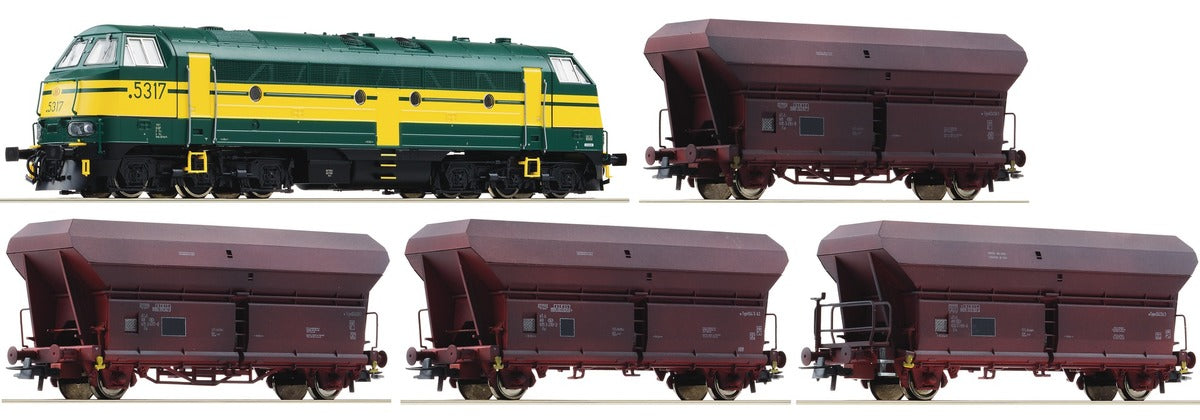 Roco Three Rail Diesel Locomotive and Self Unloading Hopper Wagons