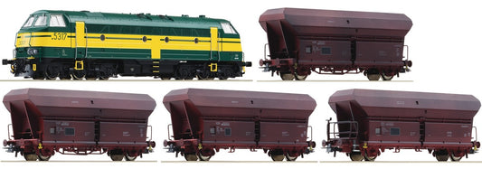 Roco Three Rail Diesel Locomotive and Self Unloading Hopper Wagons