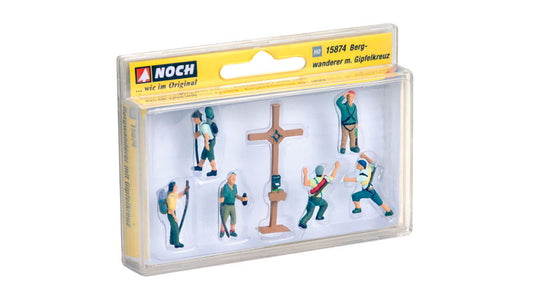 Mountain Hikers with Cross