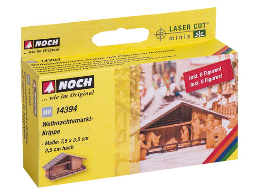 Christmas Market Manger with Figures in Wood Look