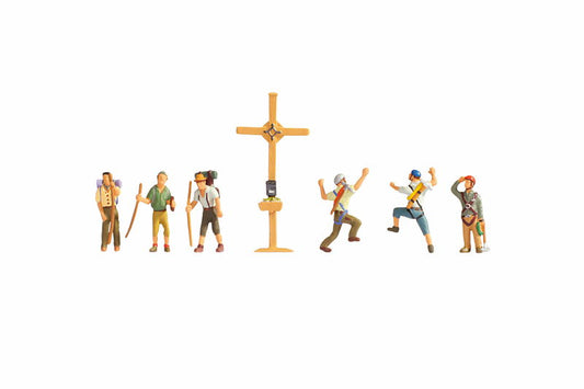 Mountain Hikers with Cross